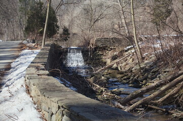 Small Waterfall in Wissahickon Creek Druing Winter Thaw
