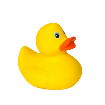 Toy rubber duck isolated on white background. Baby's swimming toy.