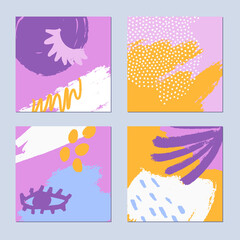 Fototapeta na wymiar Abstract hand drawn backgrounds set. Bright summer colors. Vector illustration.