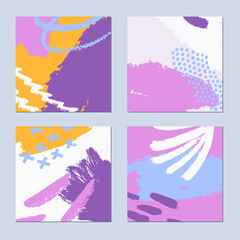 Abstract hand drawn backgrounds set. Bright summer colors. Vector illustration.