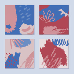 Obraz na płótnie Canvas Abstract hand drawn backgrounds set. Pastel nature colours. Vector illustration.