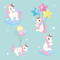 four baby unicorns magic icons