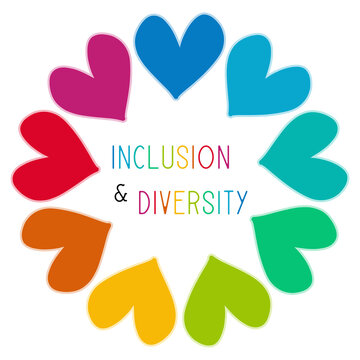 Inclusion and diversity infographic vector set, multi color hearts represent inclusion and diversity social