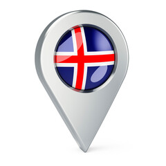 Map pointer with flag of Iceland, 3D rendering