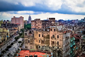 Fototapeta na wymiar panorama with storm clouds over the old town of the city - Havana Vieja, Cuba
