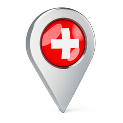Map pointer with flag of Switzerland, 3D rendering