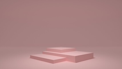 Pink rectangular podiums for demonstration. Stand for goods. Pastel colors. Pink background. 3d render.