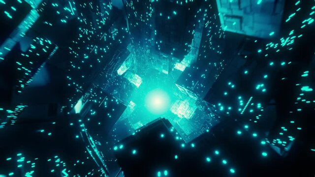 Flying through an abstract sci-fi  neon tunnel. Production quality Seamless loop in ProRes 4444 codec, 30 FPS.