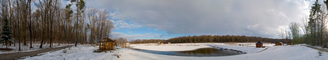 winter landscape park in the city with beautiful trees