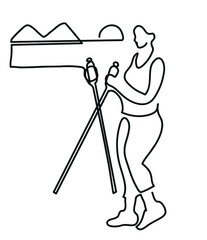 One line drawing of nordic walking.
One continuous line drawing of middle-aged woman training on beach.