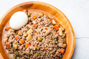 Pork Giniling (Minced Pork) with Vegetable and Boiled on the Side (Topshot RIght)- is a simple and famous Filipino dish usually served daily at home or in small eateries.

