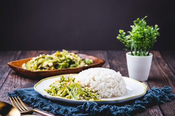 Ginisang Ampalaya (Sauteed Bittergourd) with Egg and Tomato (Full Zoom Out)- is a famous and healthy Filipino dish usually eaten with steamed rice.