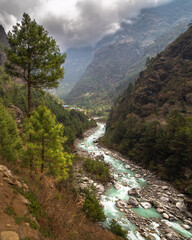 Fototapeta na wymiar Beautiful mountain river in Himalayas, Everest region, Nepal.