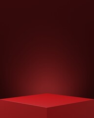 Obraz premium Minimal red modern box pedestal for product showcase. Stand product mockup. Empty stage background. 3d render illustration