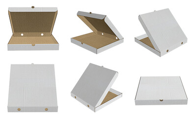 3D rendering - High resolution image six view of pizza box Isolated on a white background  high quality details