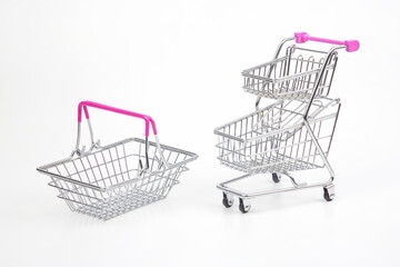 shopping cart for market groceries on white background