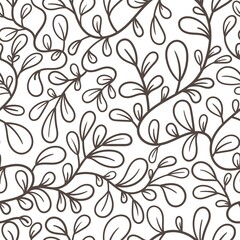 Seamless pattern with  plants on  white background. Vector print with herbs. Doodle botanical wallpaper.