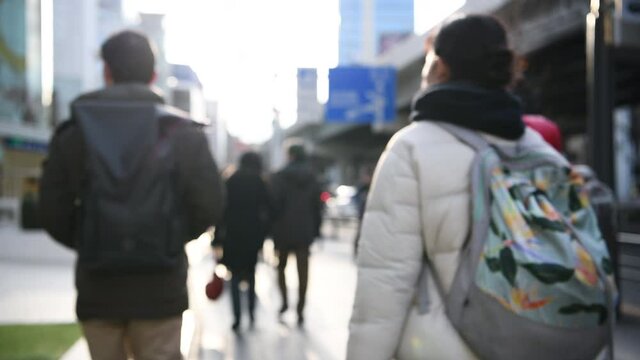 Tokyo Japan Feb 9 , 2019 : Blurred motion: pedestrians walking on the street at Roppongi hill