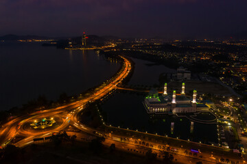 Fototapeta na wymiar Aerial view of Kota Kinabalu City Floating Mosque, Sabah Borneo East Malaysia