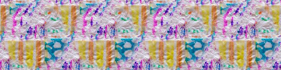 Fototapeta na wymiar Seamless colorful banner with tie dye pattern on