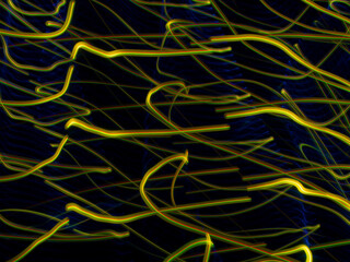 light painting photography, waves of vibrant color against a black background. Long exposure photo of vibrant fairy lights in abstract