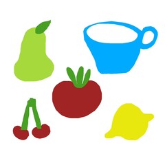 Cut out silhouette of fruits, colourful fruit on white background