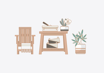 Wooden Garden Chairs And Pot Plant On Table