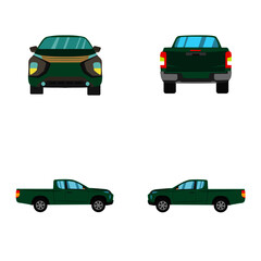 set of green smart cab pick up truck on white background