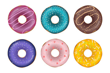 Set of donuts with multicolored glaze. Vector illustration