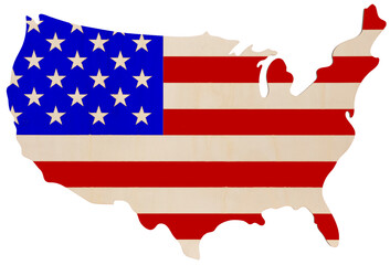 USA flag over a cut out of America