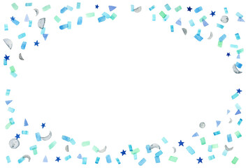 紙吹雪　フレーム　横　背景　青　星　月　水彩画