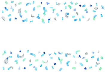 紙吹雪　上下フレーム　横　背景　青　星　月　水彩画