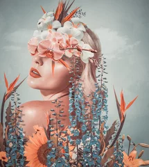 Foto auf Acrylglas Abstrakte Kunstcollage der jungen Frau mit Blumen © Svetlana Radayeva
