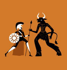 Theseus fighting the minotaur - 419042262