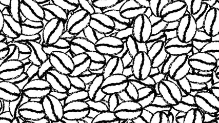 Vector seamless black and white pattern with coffee beans in grunge style. Background for banners, print, advertising