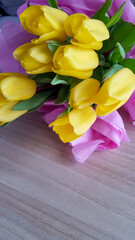Spring composition of yellow tulips. 