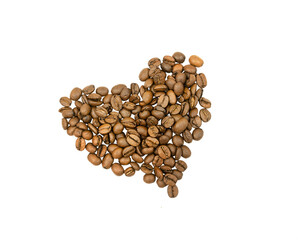 Coffee bean heart isolated on white background