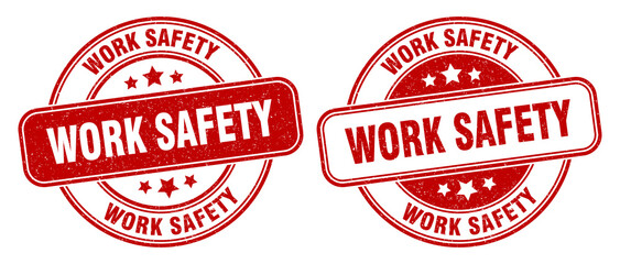 work safety stamp. work safety label. round grunge sign