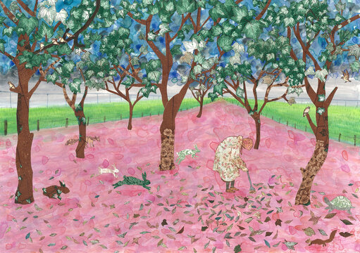 落ち葉を集める