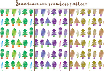 森のイラスト_模様_シームレス_セット