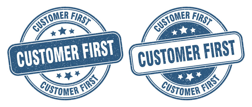 customer first stamp. customer first label. round grunge sign