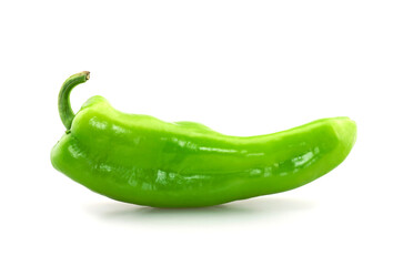 Green hot chili pepper on white