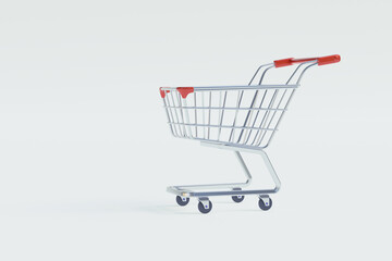 Shop Trolley or shopping cart on isolate white background concept for online shopping. 3D rendering illustration.