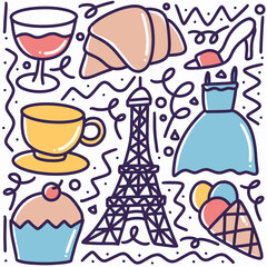 doodle set of holiday in paris hand drawing