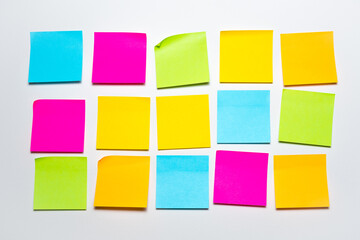 Set of colorful blank sticky notes background. Empty sticky notepad paper copy space collection stuck on wall - Powered by Adobe