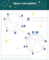  Logic game for children. Space encryption. Unravel and read the word.