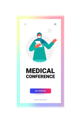 doctor discussing during video call on tablet pc online consultation virtual medical conference covid-19 pandemic self isolation medicine healthcare concept vertical portrait vector illustration