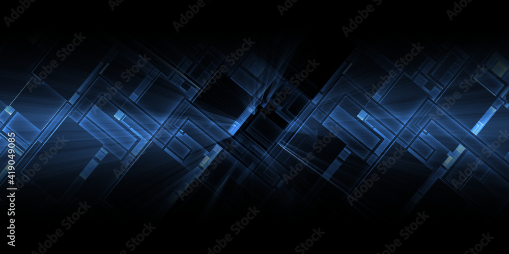 Poster light rays go through modern block wall for futuristic technology and digital background.3d render.