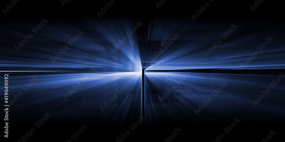 Poster light ray beam speed line movement abstract blue technology background.3d render.