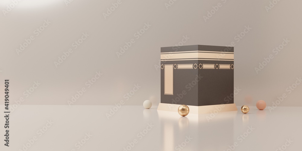 Wall mural 3d rendering mecca pilgrimage kaaba eid al fitr or ramadan sale banner social media post template fl